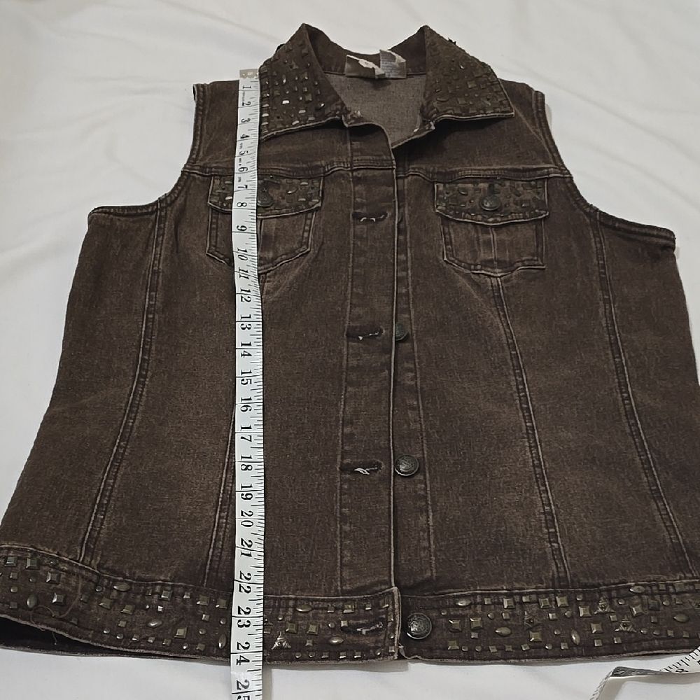 DG2 by Diane Gilman Brown Denim Vest Sleeveless Casual M - Picture 8 of 10